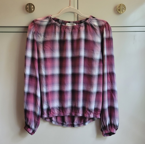 New Anthropologie Cloth & Stone Glacier Plaid Blouse Size XS - Picture 2 of 6